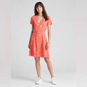 GAP Coral Pink Floral Fit & Flare Dress Women’s 4 Ditzy 90s Retro Cottagecore